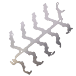 silver colored and branch shaped photo etched part with 10 extended branches